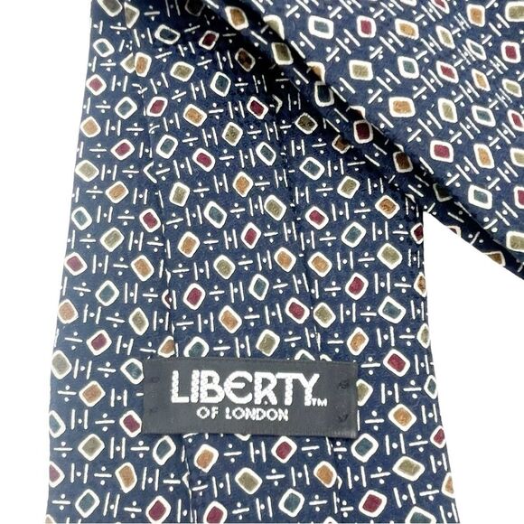 Liberty of London Silk Necktie Navy Blue Mid-Century Modern Print Classic Tie - Picture 7 of 13